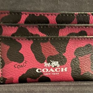 Coach Pink and Black Leopard Print Key Card Holder